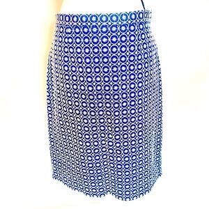 Brooks Brothers 346 White Floral Stitching on Navy Patterned Women's Skirt sz 8